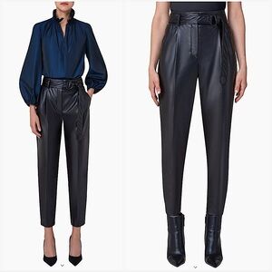 🛑sold🛑Akris Punto Fred Faux Leather Belted Black Pants Size 16 Fits‎ 14 New
